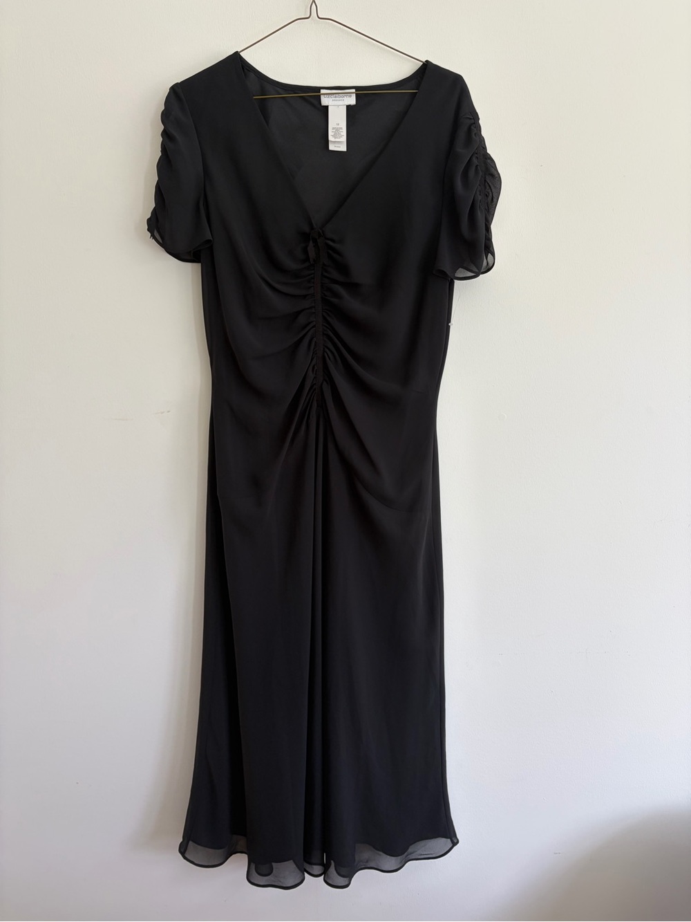 Liz Claiborne Black Ruched Front Midi Dress - VINTAGE goth grunge feminine